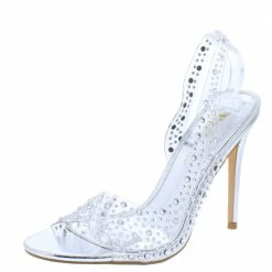 OIL J What's New Royalty Silver Pu Jeweled Clear Lucite Slingback Stiletto Heel