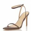 OIL J Sabrina Brown Pu Open Toe Ankle Strap Stiletto Heel
