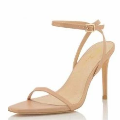 OIL J Shoes Sabrina Camel Pu Open Toe Ankle Strap Stiletto Heel