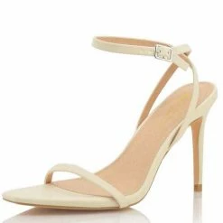 OIL J Sabrina Ivory Pu Open Toe Ankle Strap Stiletto Heel What's New