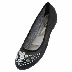 Summer Rio Ella010 Black Rhinestone Pearl Round Toe Mesh Ballet Flat What's New