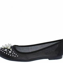 Summer Rio Ella010 Black Rhinestone Pearl Round Toe Mesh Ballet Flat What's New