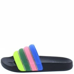 SUP Shine05a Black Rhinestone Open Toe Flat Slide Sandal What's New