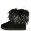 Mata Boots Snowball Black Faux Fur Flat Pull On Boot