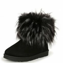 Mata Boots Snowball Black Faux Fur Flat Pull On Boot