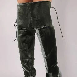 ATHENA Steve Grey Velvet Lace Up Chunky Heel Boot Boots