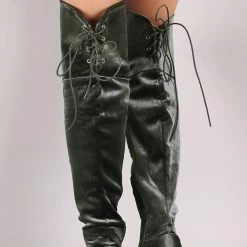 ATHENA Steve Grey Velvet Lace Up Chunky Heel Boot Boots