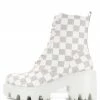 CAPE ROBBIN Suree Off White Checkered Lace Up Lug Sole Boot What's New