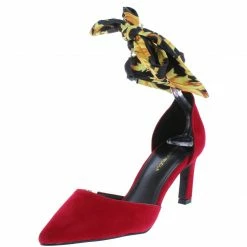 Shoe Republica Scarlett Red Pointed Toe Fabric Ankle Wrap D'orsay Heel Shoes
