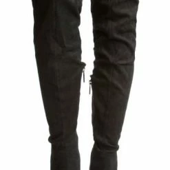 CAPE ROBBIN Scipio Black Pointed Toe Thigh High Triangle Heel Boot