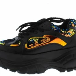 CAPE ROBBIN Boots Sequin Punk Black Sequin Panel Lace Up Sneaker Boot