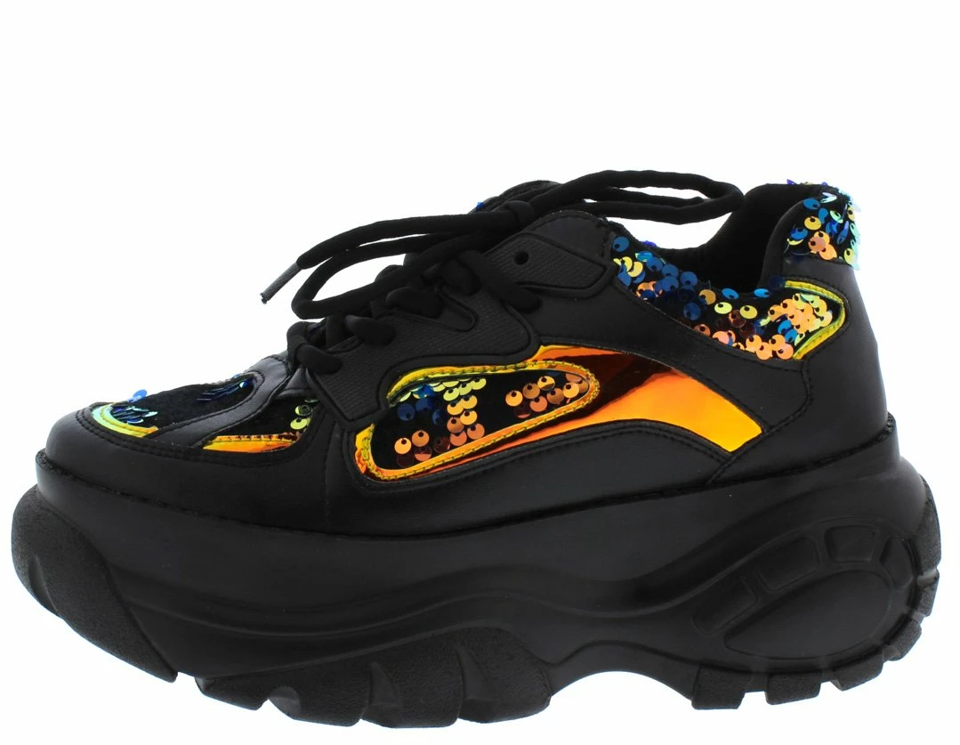 CAPE ROBBIN Boots Sequin Punk Black Sequin Panel Lace Up Sneaker Boot 3 CAPE ROBBIN Boots Sequin Punk Black Sequin Panel Lace Up Sneaker Boot