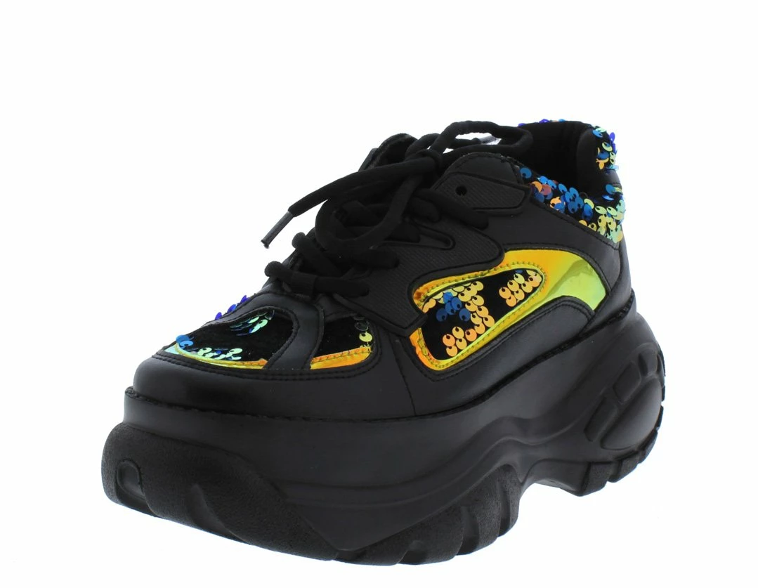 CAPE ROBBIN Boots Sequin Punk Black Sequin Panel Lace Up Sneaker Boot 4 CAPE ROBBIN Boots Sequin Punk Black Sequin Panel Lace Up Sneaker Boot