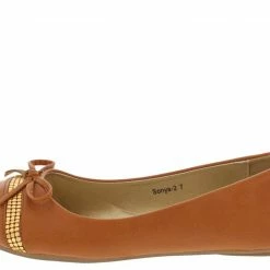 CAPE ROBBIN Sonya2 Camel Studded Strip Bow Ballet Flat