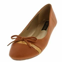 CAPE ROBBIN Sonya2 Camel Studded Strip Bow Ballet Flat