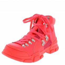 In Touch Melinda234 Neon Pink Lace Up High Top Sneaker Boot