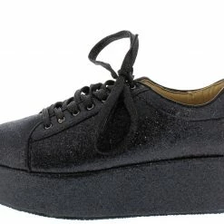 Liliana Makayla072 Black Glitter Lace Up Platform Flat