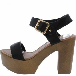 WESTWOOD What's New Susie01 Black Open Toe Ankle Strap Wood Platform Heel