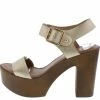 WESTWOOD Susie01 Champagne Open Toe Ankle Strap Wood Platform Heel What's New