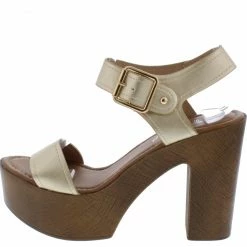 WESTWOOD Susie01 Champagne Open Toe Ankle Strap Wood Platform Heel What's New