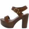 WESTWOOD Susie01 Tan Open Toe Ankle Strap Wood Platform Heel