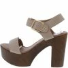 WESTWOOD Susie01 Taupe Open Toe Ankle Strap Wood Platform Heel What's New