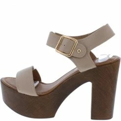 WESTWOOD Susie01 Taupe Open Toe Ankle Strap Wood Platform Heel What's New
