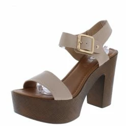 WESTWOOD Susie01 Taupe Open Toe Ankle Strap Wood Platform Heel What's New