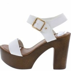 WESTWOOD Susie01 White Open Toe Ankle Strap Wood Platform Heel What's New