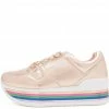 QUPID Tampa01 Rose Gold Lace Up Metallic Striped Platform Flat