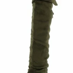 Forever Link Tammy58 Olive Almond Toe Slouch Fold Over Lace Up Boot