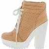 QUPID What's New Therapy13 Peach Perforated Lace Up Lug Boot