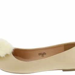 In Touch Morgan13 Nude Faux Fur Pom Pom Ballet Flat Shoes