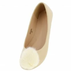 In Touch Morgan13 Nude Faux Fur Pom Pom Ballet Flat Shoes