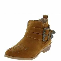 AMERICAN METTLE Boots Tulip2 Camel Suede Studded Double Buckle Ankle Boot