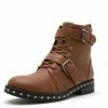 QUPID Vesper01 Camel Dual Buckle Lace Up Boot Boots