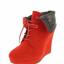 QUPID Boots Val09 Tangerine Foldover Wedge Boot
