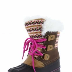 Forever Link Little Princess Value84k Brown Faux Fur Lace Up Kids Snow Boot
