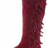 Nature Breeze Boots Vickie21 Red Faux Suede Fringe Boot