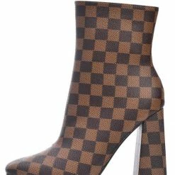 CAPE ROBBIN Boots Toni075 Brown Square Toe Block Heel Ankle Boot