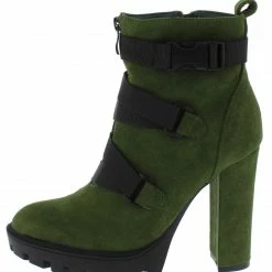 Shoe Republica Boots Vine Olive Cross Clip Strap Lug Sole Ankle Boot