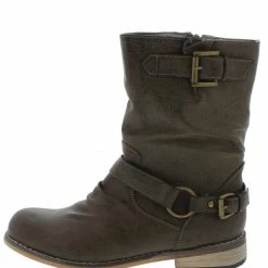 SPRINGLAND Vintage Brown Dual Buckle Strap Low Heel Boot Boots