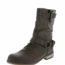 SPRINGLAND Vintage Brown Dual Buckle Strap Low Heel Boot Boots