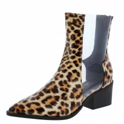 OIL J Vixen Leopard Pat Pu Pointed Toe Lucite Panel Boot Boots