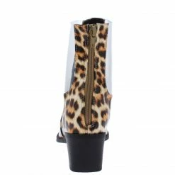 OIL J Vixen Leopard Pat Pu Pointed Toe Lucite Panel Boot Boots