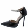 MACHI Walde Black Pointed Toe Embellished Ankle Strap Dorsay Heel