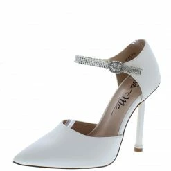 MACHI What's New Walde White Pointed Toe Embellished Ankle Strap Dorsay Heel