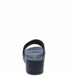 SUP What's New Nicole238 Black Scalloped Open Toe Rhinestone Slide Wedge