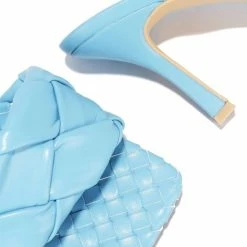 CAPE ROBBIN Wave It Blue Square Open Toe Woven Mule Heel What's New