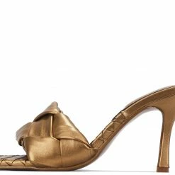 CAPE ROBBIN What's New Wave It Gold Square Open Toe Woven Mule Heel